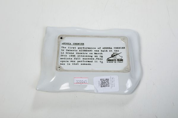 Vassoietto Andrea Chnier.<BR>Milano, Manifattura Fornasetti, 1950 circa.<BR>  - Asta Maioliche e Porcellane - Associazione Nazionale - Case d'Asta italiane