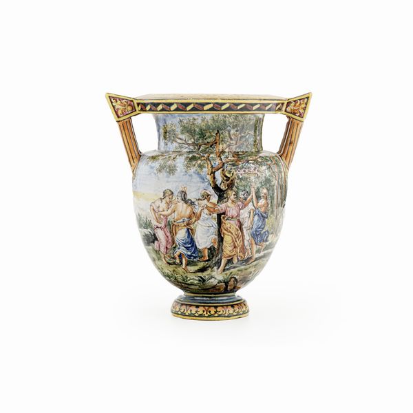 Vaso istoriato.<BR>Bologna, Manifattura Minghetti, XX secolo.  - Asta Maioliche e Porcellane - Associazione Nazionale - Case d'Asta italiane