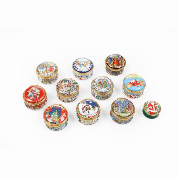 Lotto di 11 scatoline.<BR>Inghilterra, Halcyon Days Enamels, fine del XX secolo.  - Asta Maioliche e Porcellane - Associazione Nazionale - Case d'Asta italiane