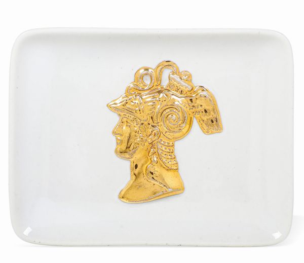 Vassoietto con Mercurio.<BR>Milano, Manifattura Fornasetti, 1950 circa.  - Asta Maioliche e Porcellane - Associazione Nazionale - Case d'Asta italiane