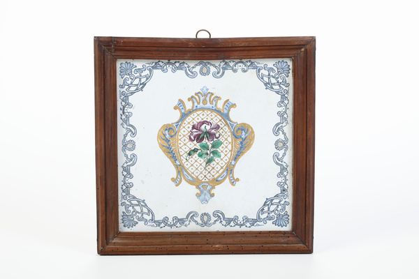 Piastrella.<BR>Probabilmente Francia, Moustier, XVIII secolo.  - Asta Maioliche e Porcellane - Associazione Nazionale - Case d'Asta italiane