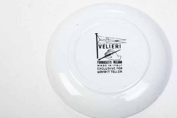 Sei sottobicchieri Velieri.<BR>Milano, Manifattura Fornasetti, 1950 circa.  - Asta Maioliche e Porcellane - Associazione Nazionale - Case d'Asta italiane