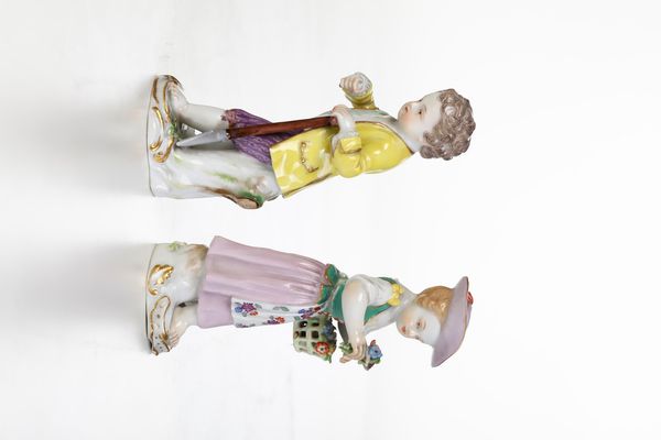 Coppia di figurine giovani giardinieri.<BR>Meissen, 1924-1934.  - Asta Maioliche e Porcellane - Associazione Nazionale - Case d'Asta italiane