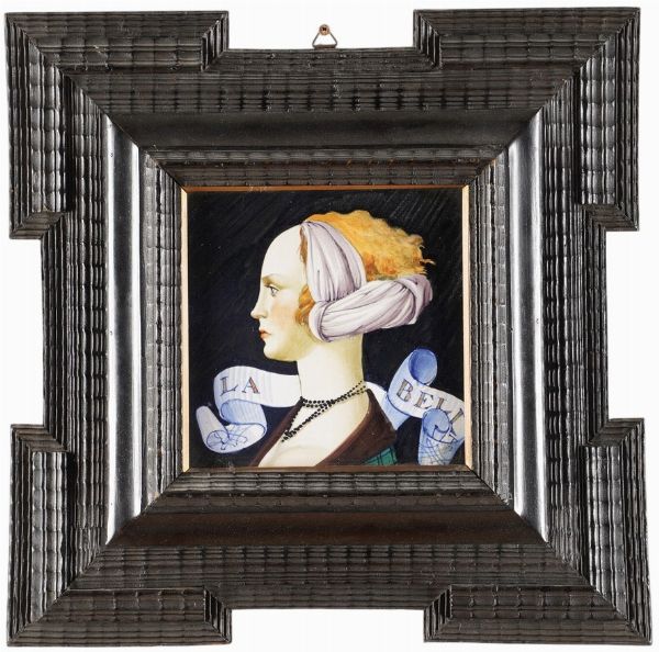 Traga con bella.<BR>Pesaro, Pietro Ciccoli (1891-1952), secondo quarto del XIX secolo.<BR>  - Asta Maioliche e Porcellane - Associazione Nazionale - Case d'Asta italiane