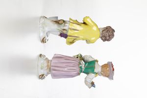Coppia di figurine giovani giardinieri.<BR>Meissen, 1924-1934.  - Asta Maioliche e Porcellane - Associazione Nazionale - Case d'Asta italiane