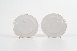 Coppia di piatti.<BR>Castelli, probabilmente Stefano Mattucci, verso la met del XVIII secolo.<BR>  - Asta Maioliche e Porcellane - Associazione Nazionale - Case d'Asta italiane