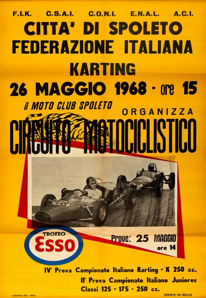 Anonimo : Circuito motociclistico karting - Spoleto - Esso  - Asta Manifesti d'Epoca e Collectible - Associazione Nazionale - Case d'Asta italiane