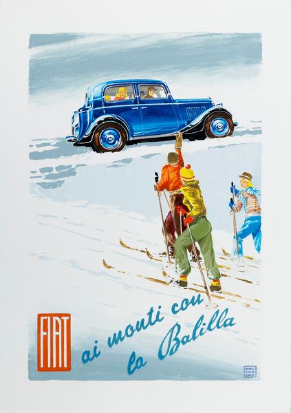 Brovarone : Fiat - Ai monti con la Balilla  - Asta Manifesti d'Epoca e Collectible - Associazione Nazionale - Case d'Asta italiane