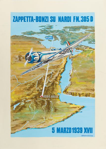 Brovarone : Zappetta - Bonzi su Nardi FN.305 D - Volo Roma - Addis Abeba  - Asta Manifesti d'Epoca e Collectible - Associazione Nazionale - Case d'Asta italiane