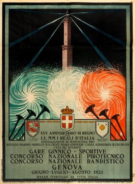 SEVERINO TREMATOR : Gare ginnico - sportive. Concorso Nazionale Pirotecnico e Bandistico - Genova  - Asta Manifesti d'Epoca e Collectible - Associazione Nazionale - Case d'Asta italiane