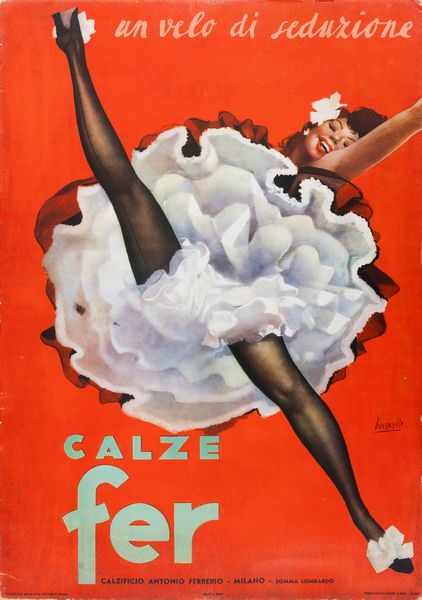 Gino Boccasile : Calze Fer  Calzificio Antonio Ferrerio  - Asta Manifesti d'Epoca e Collectible - Associazione Nazionale - Case d'Asta italiane