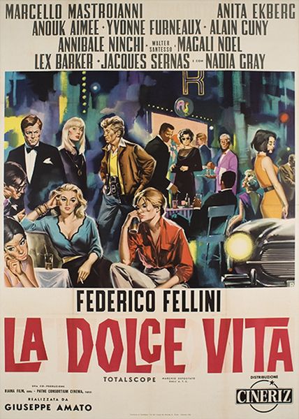 Sandro Simeoni : La Dolce Vita - Federico Fellini  - Asta Manifesti d'Epoca e Collectible - Associazione Nazionale - Case d'Asta italiane