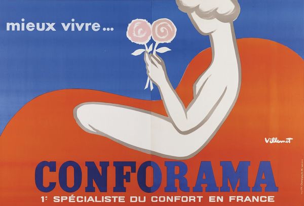 Bernard Villemot : Conforama - spcialiste du confort en France  - Asta Manifesti d'Epoca e Collectible - Associazione Nazionale - Case d'Asta italiane
