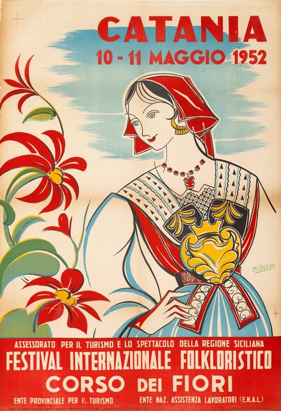 Sebastiano Milluzzo : Festival internazionale folkloristico - Catania  - Asta Manifesti d'Epoca e Collectible - Associazione Nazionale - Case d'Asta italiane