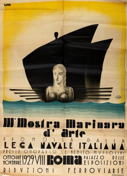 Giuseppe Latini detto Maestro del Ricciolo : III Mostra Marinara dArte - Roma  - Asta Manifesti d'Epoca e Collectible - Associazione Nazionale - Case d'Asta italiane