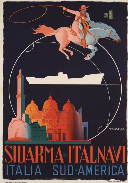 Giuseppe Riccobaldi : Sidarma Italnavi � Venezia, Italia � Sud America  - Asta Manifesti d'Epoca e Collectible - Associazione Nazionale - Case d'Asta italiane