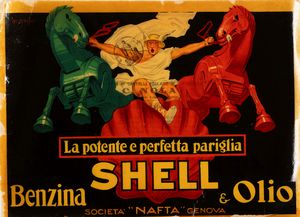 Jean D'Ylen : Benzina e Oli Shell  - Asta Manifesti d'Epoca e Collectible - Associazione Nazionale - Case d'Asta italiane