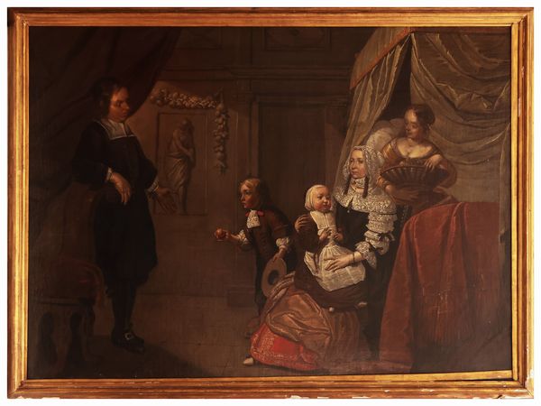 Scuola olandese del XVII secolo : Ritratto di famiglia  - Asta Dimore fiorentine - Associazione Nazionale - Case d'Asta italiane