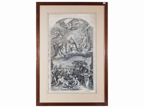 Gerard Audran Audran : Il Rosario. Madonna del Rosario da Zampieri Domenico detto Il Domenichino  - Asta Dimore fiorentine - Associazione Nazionale - Case d'Asta italiane