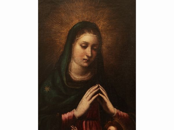 Scuola veneta del XVII : Madonna con Bambino  - Asta Dimore fiorentine - Associazione Nazionale - Case d'Asta italiane