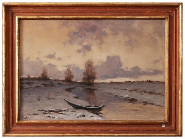 Scuola nordeuropea : Paesaggio invernale innevato  - Asta Dimore fiorentine - Associazione Nazionale - Case d'Asta italiane