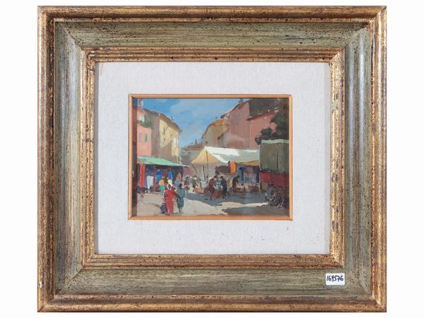 Scuola toscana dell'inizio del XX secolo : Scena di mercato  - Asta Dimore fiorentine - Associazione Nazionale - Case d'Asta italiane