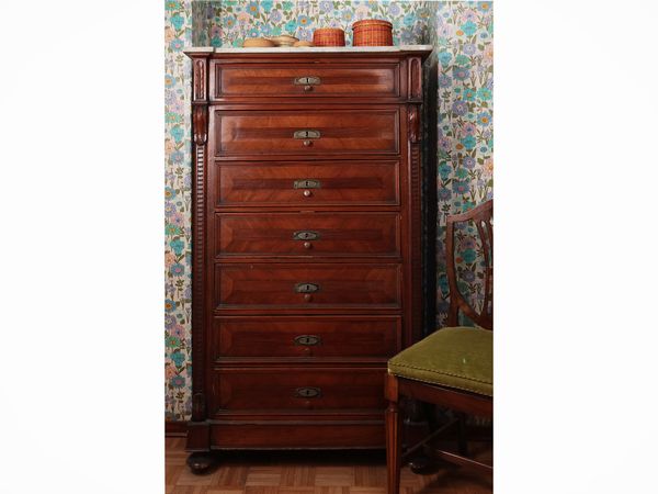 Settimanale impiallacciato ed intarsiato in noce  - Asta Dimore fiorentine - Associazione Nazionale - Case d'Asta italiane