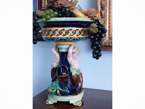 Grande alzata centrotavola in terracotta smaltata  - Asta Dimore fiorentine - Associazione Nazionale - Case d'Asta italiane