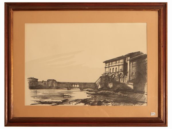 Luciano Guarnieri : Serie di cinque litografie dalla serie Firenze 4 novembre 1966  - Asta Dimore fiorentine - Associazione Nazionale - Case d'Asta italiane