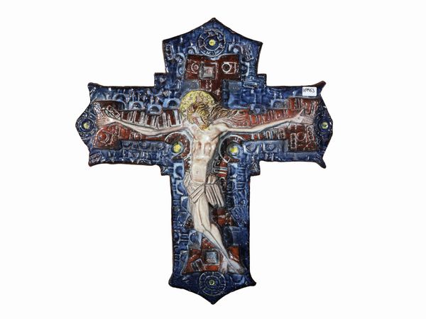 Angelo Biancini : Crocifisso in terracotta smaltata  - Asta Dimore fiorentine - Associazione Nazionale - Case d'Asta italiane