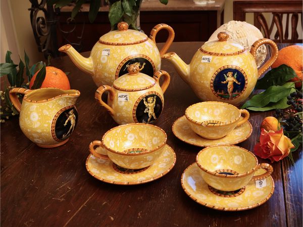 Servizio da t� e caff� in terracotta smaltata, Molaroni Pesaro  - Asta Dimore fiorentine - Associazione Nazionale - Case d'Asta italiane