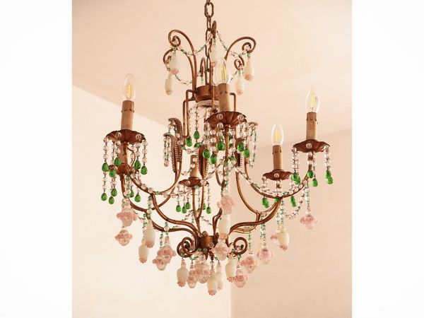 Lampadario in metallo dorato e vetro  - Asta Dimore fiorentine - Associazione Nazionale - Case d'Asta italiane