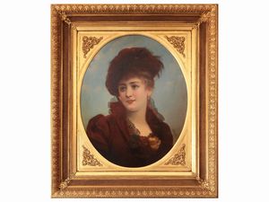 Scuola italiana del XIX/XX secolo - Ritratto femminile in abiti da passeggio