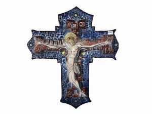 Angelo Biancini - Crocifisso in terracotta smaltata