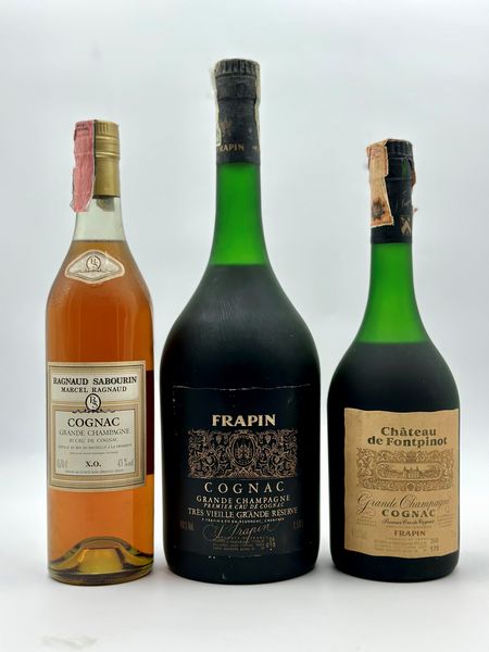 Ragnaud Sabourn Cognac X.O. - Frapin, Cognac Très Vieille Grand Riserve - Château de Fontpinot, Cognac Grand Champagne  - Asta Wine & Spirits - Associazione Nazionale - Case d'Asta italiane