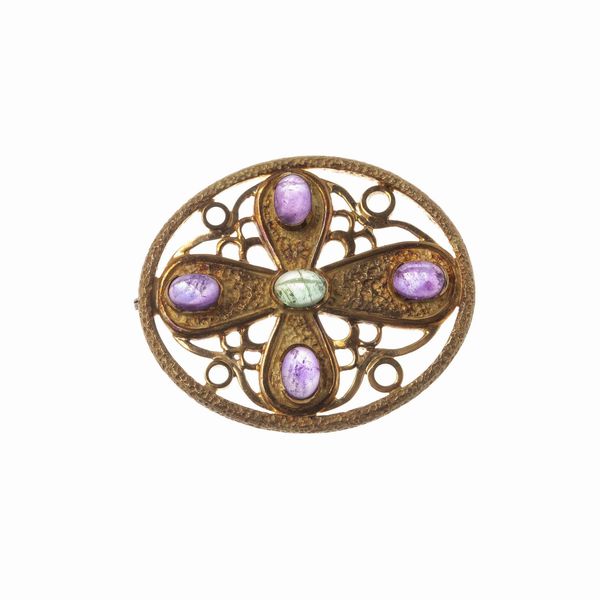 SPILLA FLOREALE CON PIETRE DI COLORE  - Asta Gioielli  - Associazione Nazionale - Case d'Asta italiane