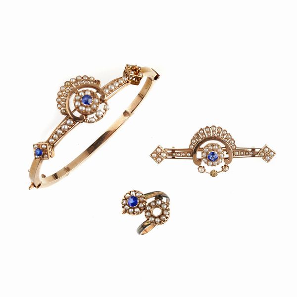 PARURE FLOREALE CON ZAFFIRI E PERLE  - Asta Gioielli  - Associazione Nazionale - Case d'Asta italiane