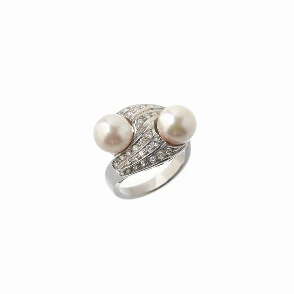 ANELLO CONTRARIE CON PERLE E DIAMANTI  - Asta Gioielli  - Associazione Nazionale - Case d'Asta italiane