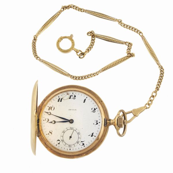 INVAR OROLOGIO DA TASCA CON CATENA IN ORO  - Asta OROLOGI - Associazione Nazionale - Case d'Asta italiane