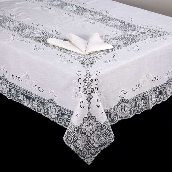 Preziosa tovaglia e dodici tovaglioli in lino bianco  - Asta L'Arte della Tavola - Associazione Nazionale - Case d'Asta italiane