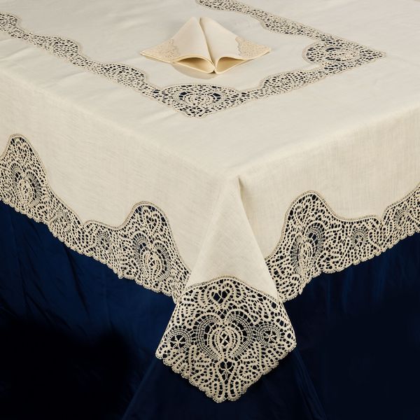 Tovaglia in lino naturale e otto tovaglioli in lino cru  - Asta L'Arte della Tavola - Associazione Nazionale - Case d'Asta italiane