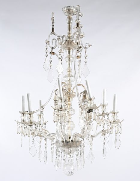 Grande lampadario in vetro incolore a dodici luci, XIX secolo  - Asta Collezioni Private - Mobili, Oggetti d'Arte e Dipinti Antichi e del XIX Secolo - Associazione Nazionale - Case d'Asta italiane