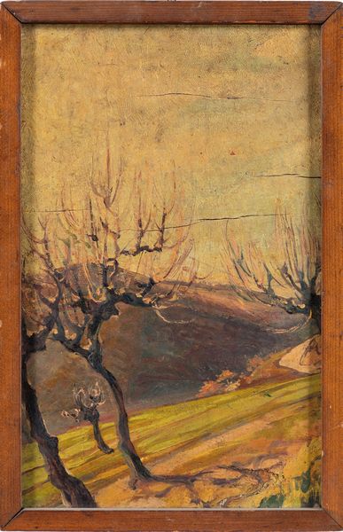 Scuola italiana del XX secolo : Alberi in collina  - Asta Collezioni Private - Mobili, Oggetti d'Arte e Dipinti Antichi e del XIX Secolo - Associazione Nazionale - Case d'Asta italiane