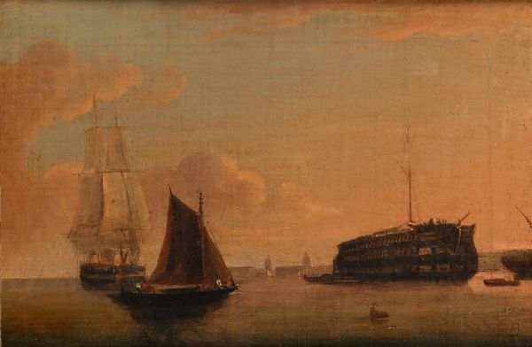 Scuola Europea del XIX secolo : bastimenti al largo di una citt  - Asta Collezioni Private - Mobili, Oggetti d'Arte e Dipinti Antichi e del XIX Secolo - Associazione Nazionale - Case d'Asta italiane