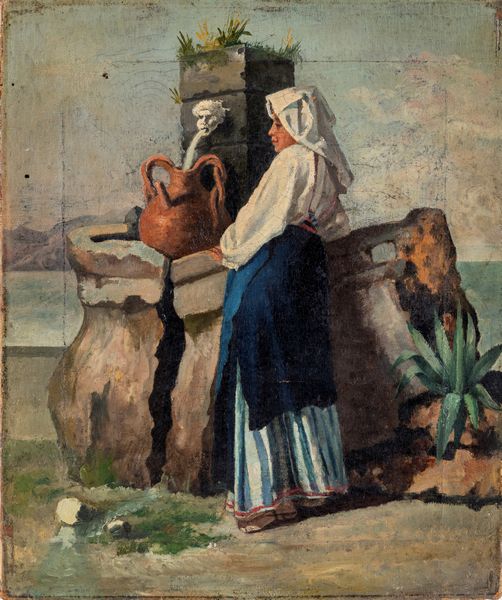 Scuola italiana fine del XIX secolo : Giovane popolana alla fonte  - Asta Collezioni Private - Mobili, Oggetti d'Arte e Dipinti Antichi e del XIX Secolo - Associazione Nazionale - Case d'Asta italiane