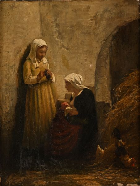 Scuola francese del XIX secolo : Donna che allatta e donna che cuce  - Asta Collezioni Private - Mobili, Oggetti d'Arte e Dipinti Antichi e del XIX Secolo - Associazione Nazionale - Case d'Asta italiane