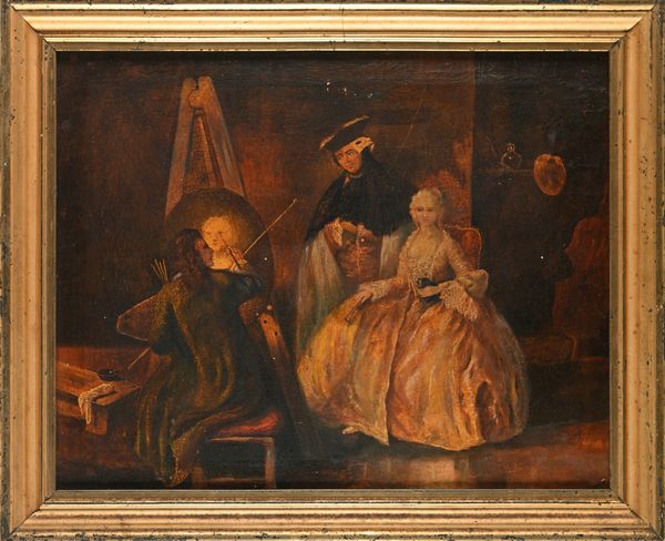 PITTORE DEL XIX SECOLO : Il pittore davanti al suo cavalletto ritrae una giovane donna  - Asta Collezioni Private - Mobili, Oggetti d'Arte e Dipinti Antichi e del XIX Secolo - Associazione Nazionale - Case d'Asta italiane