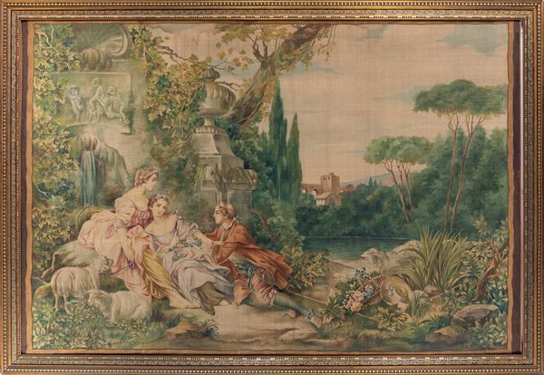 Paesaggio arcadico con scena galante  - Asta Collezioni Private - Mobili, Oggetti d'Arte e Dipinti Antichi e del XIX Secolo - Associazione Nazionale - Case d'Asta italiane