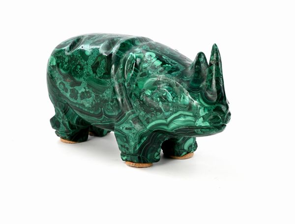 Rinoceronte di malachite, XX secolo  - Asta Collezioni Private - Mobili, Oggetti d'Arte e Dipinti Antichi e del XIX Secolo - Associazione Nazionale - Case d'Asta italiane