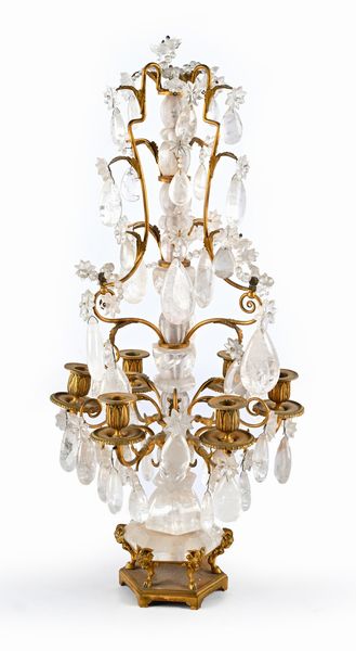 Girandole in bronzo dorato e cristalli di rocca, fine del XVIII secolo  - Asta Collezioni Private - Mobili, Oggetti d'Arte e Dipinti Antichi e del XIX Secolo - Associazione Nazionale - Case d'Asta italiane